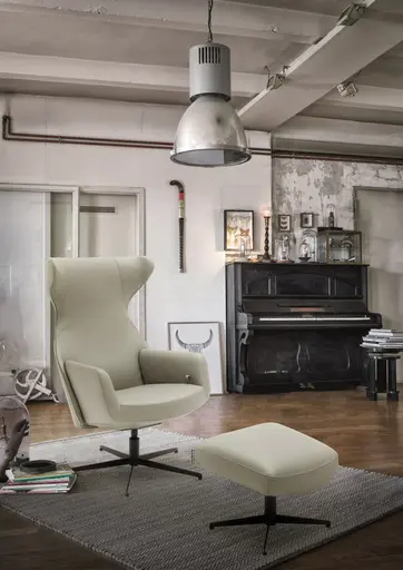 Sessel Kian - Leder, Steingrau, Gestell Schwarz