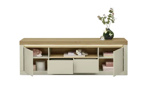 TV-Lowboard - mit Beleuchtung, B ca. 194 cm, Kaschmir, Stone Eiche Nachbildung