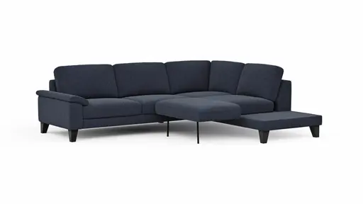 Ecksofa Oviedo - 2,5-Sitzer mit Ecke rechts inkl. Drehsitz, Stoff, Dunkelblau