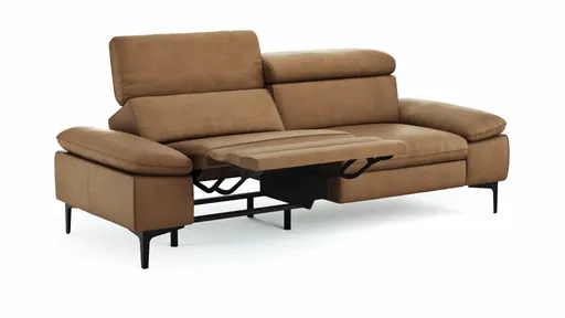 Sofa Felipa - 3-Sitzer inkl. Relaxfunktion (motorisch) und Kopfteil verstellbar, Leder, Cognac