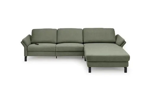 Ecksofa CALM PREMIUM 2.0 - 3-Sitzer mit Longchair rechts, Relaxfunktion motorisch, Armlehne verstellbar, Stoff, Dunkelgrün