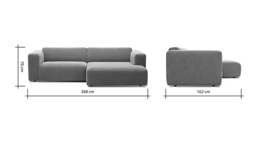 Ecksofa Laja - 1-Sitzer mit Longchair rechts, Stoff, Creme