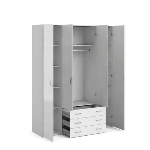 Drehtürenschrank- B ca. 154 cm, Weiß, Hochglanz