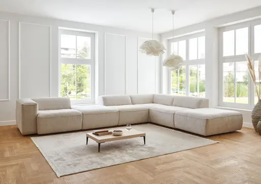 Ecksofa - 3,5-Sitzer mit Ecke rechts, Stoff, Natur