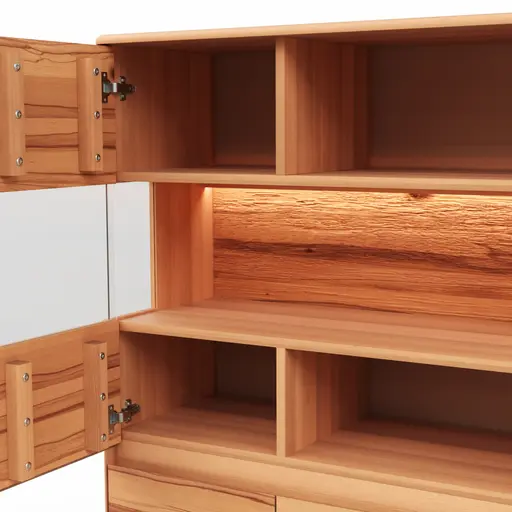 Highboard Hillsboro - inkl. Beleuchtung, Buche/Kernbuche natur, geölt