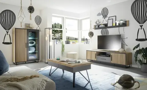 TV-Board- Eiche Dekor, Schwarz