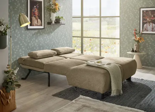 Faltsofa EBBY - 2-Sitzer ohne Armlehne, 140 cm inkl. Schlaffunktion, Stoff, Braun