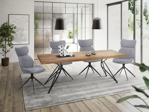 Esstisch - LB ca. 220x100 cm, Wildeiche massiv geölt, Baumkante, Schwarz