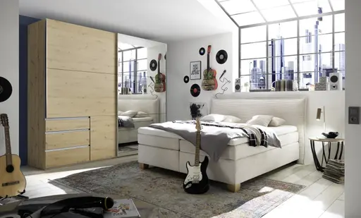 Schwebetürenschrank- B 250 cm, Eiche Dekor, Spiegel