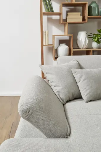 Ecksofa - Longchair links mit 2-Sitzer, Armlehne/Sitztiefe verstellbar, Stoff, Einsengrau