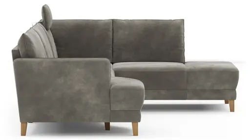 Sofa Stamford - inkl. Armlehne verstellbar und Kopfstütze, 3,5-Sitzer, Bogen links mit Ecksofa 2-sitzig und Abschlusshocker Rechts, Stoff, Anthrazit