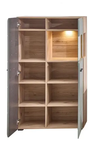 Vitrine - B ca. 80 cm, mit Beleuchtung, Schilfgrün, Viking Eiche Nachbildung