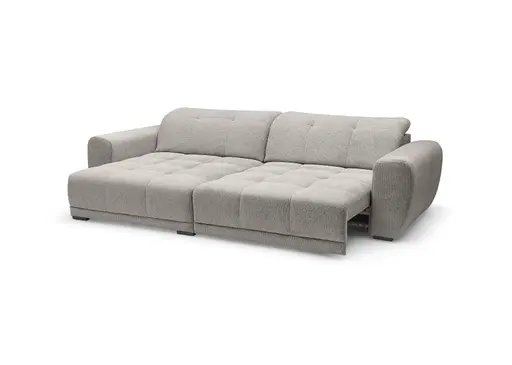 Ecksofa - Longchair links mit 2-Sitzer, Kopfteil verstellbar, Sitztiefe verstellbar motorisch, Stoff, Taupe