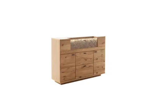 Highboard - mit Beleuchtung, Eiche, teilmassiv