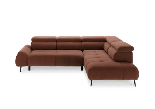 Ecksofa - 2-Sitzer mit Ecke rechts, Sitzvorzug motorisch, Kopfteil verstellbar, Stoff, Terracotta