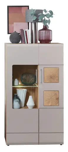 Wohnwand - mit Beleuchtung, Eiche Altholz Nachbildung, Kaschmir