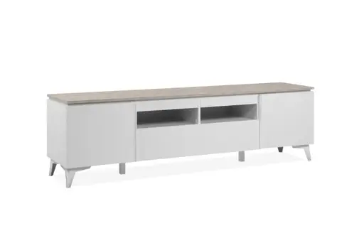 TV-Lowboard - B ca. 177 cm, Weiß, Sandstein Nachbildung