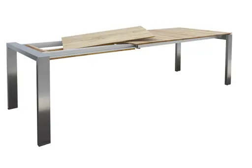 Esstisch 3400 - LB ca. 180x100 cm, ausziehbar, Asteiche massiv, 4-Fuss, Edelstahl
