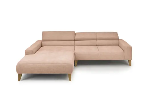 Ecksofa CHENOA - Longchair links mit 2-Sitzer, Kopfteil verstellbar, Stoff, Pfirsich
