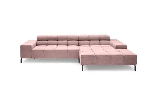 Ecksofa CLIVIA - 2-Sitzer mit Longchair rechts, Kopfteil verstellbar, Feincord, Altrosa