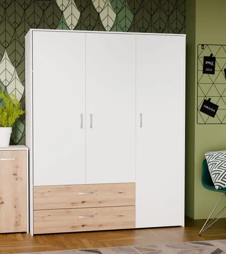 Drehtürenschrank FILIPO- B ca. 153 cm, Weiß, Eiche Dekor