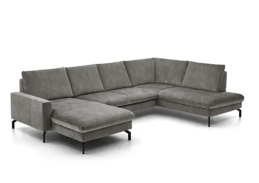 Wohnlandschaft - Longchair links, 2,5-Sitzer, Ecke rechts, Velour, Silbergrau