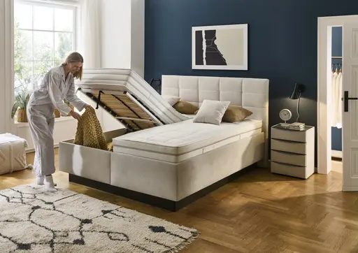 Polsterbett - Liegefläche ca. 180x200 cm, Stoff, Creme