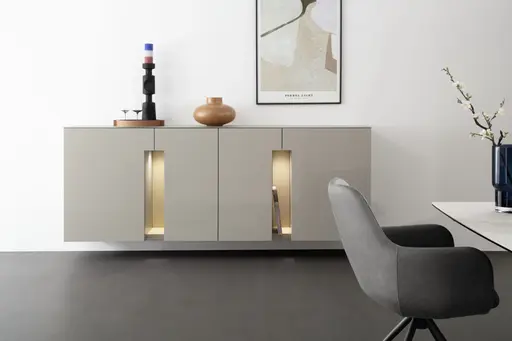 Sideboard 3900 -  Hängend inklusive Beleuchtung, Lack matt, Hellgrau