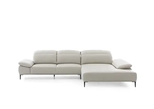 Ecksofa - 3-Sitzer mit Longchair rechts, Leder, Grau