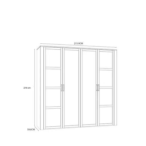 Drehtürenschrank FELLIAN- B ca. 215 cm, Weiß, Eiche Dekor, Spiegel