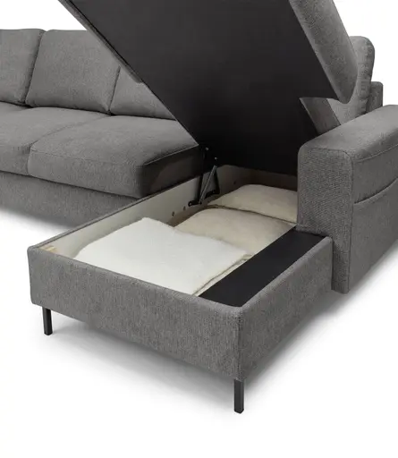 Wohnlandschaft - Ecke links mit 2-Sitzer und Longchair rechts, Stoff, Grau