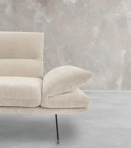 Ecksofa - Longchair links mit 2,5-Sitzer, Kopfteil/Armlehne verstellbar, Stoff,Graubeige