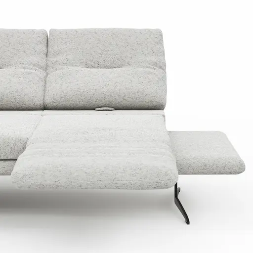 Ecksofa Lucero 2.0 - Longchair mit 2-Sitzer rechts inkl. Sitztiefenverstellung, Drehsitz und Sitztiefe verstellbar, Stoff, Offwhite