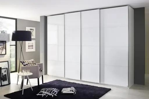 Schwebetürenschrank - B ca. 316 cm, Farbglas Kristallweiß