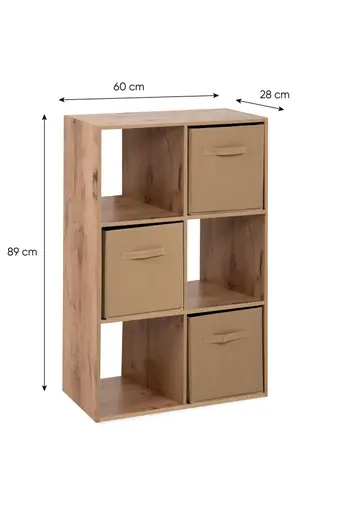 Regal - inkl. Stoffboxen, B ca. 60 cm, Artisan Eiche Nachbildung, Beige