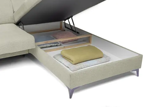 Ecksofa -2-Sitzer mit Ecke rechts, Kopfteil verstellbar, Sitztiefe verstellbar motorisch, Stoff, Perlmutt