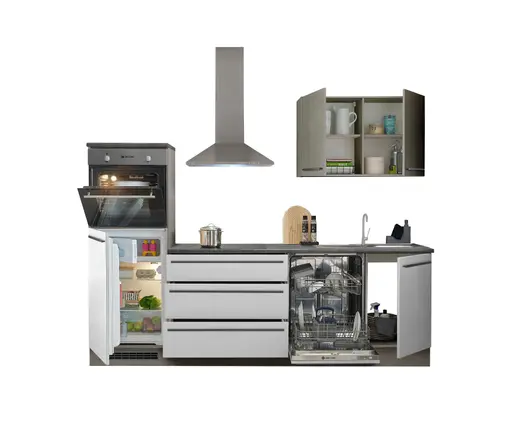 Küchenblock- inkl. E-Geräte, B ca. 260cm, Anthrazit, Weiß, Anthrazit