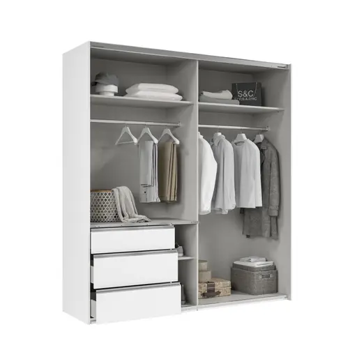  Schwebetürenschrank- B ca. 200 cm, Weiß, Spiegel