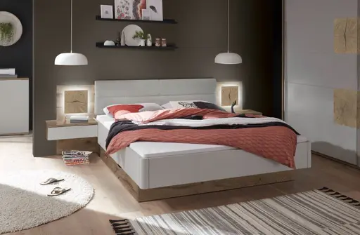 Bettanlage- Liegefläche ca. 180x200 cm, Eiche Dekor, Hellgrau, Hirnholz