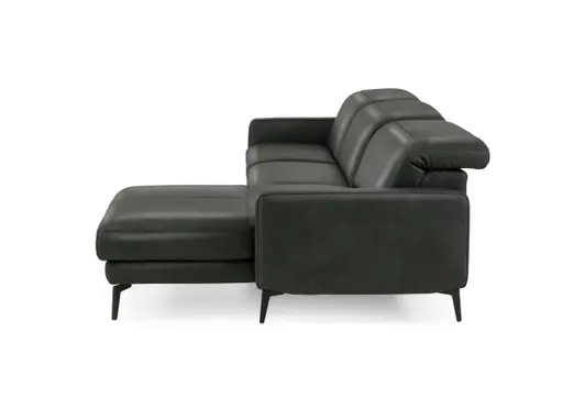 Ecksofa -3-Sitzer mit Longchair rechts, Kopfteil verstellbar, Leder, Anthrazit