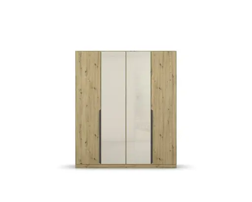 Drehtürenschrank ROMAN SPIN- B ca. 181 cm, Eiche Dekor, Glas, Champagner