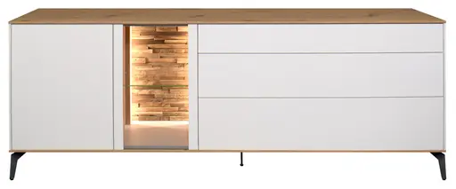 Lowboard - mit Beleuchtung, B ca. 207 cm, Weiß, Asteiche, Schwarz