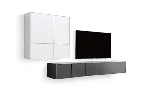 Wohnwand Casello - BHT: ca. 319x182x47 cm, Lack Matt, Steingrau, Anthrazit