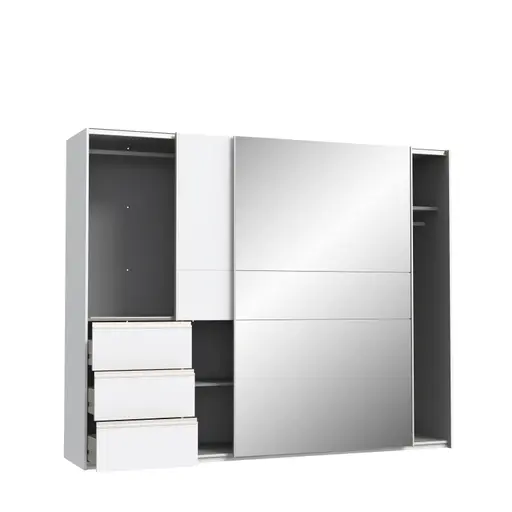 Schwebetürenschrank FJOLLA- B ca. 250 cm, Weiß, Spiegel