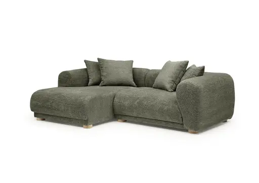 Ecksofa - Longchair links mit 2-Sitzer, Stoff, Grün