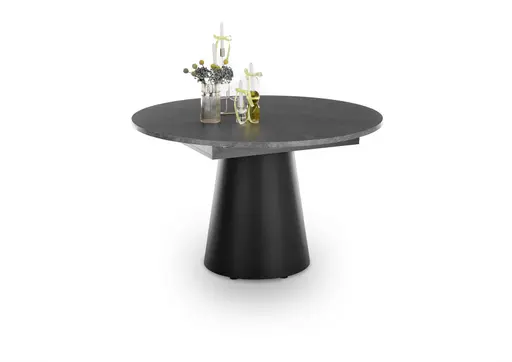 Esstisch - ausziehbar, Ø/H ca. 130x75 cm, Keramikoptik grau, Schwarz