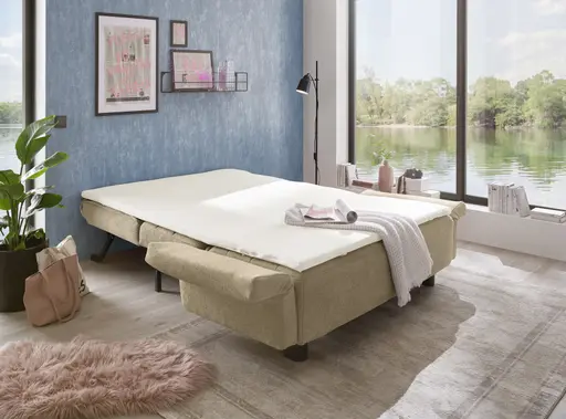  Faltsofa Easy - 2-Sitzer, ca. 140 cm inkl. Schlaffunktion/Topper/Armteil verstellbar, Stoff, Braun