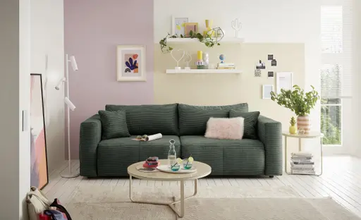 Megasofa Juless - Schlaffunktion mit Bettkasten, Cord, Grün