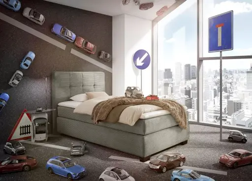 Boxspringbett JILA- Ligefläche ca. 120x200 cm, Stoff, Taupe