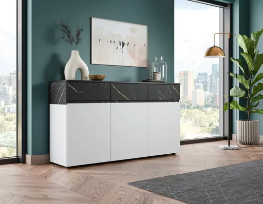 Sideboard - B ca. 150 cm, Alpinweiß, Keramikoptik